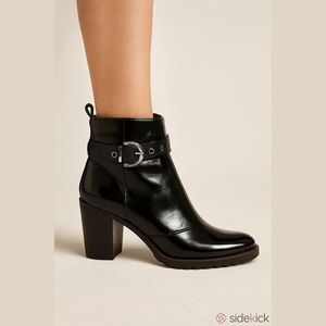 Dorking by Fluchos Black Patent Leather Ankle Boots NIB Block Heel